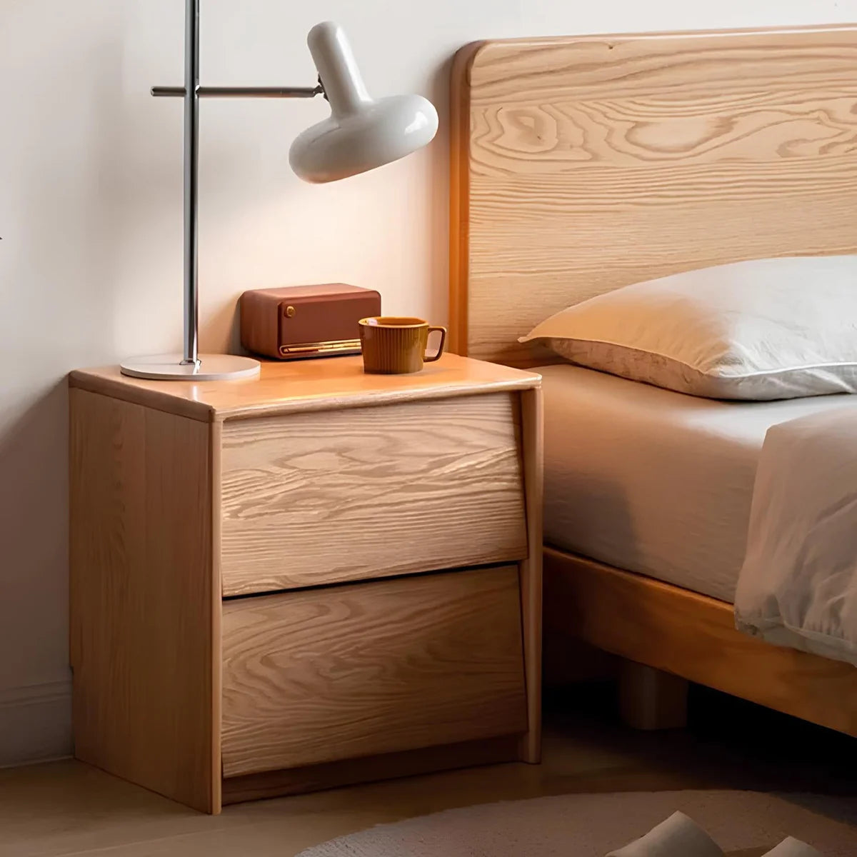 Hillcrest Bedside Table Natural Solid Ash 50cm