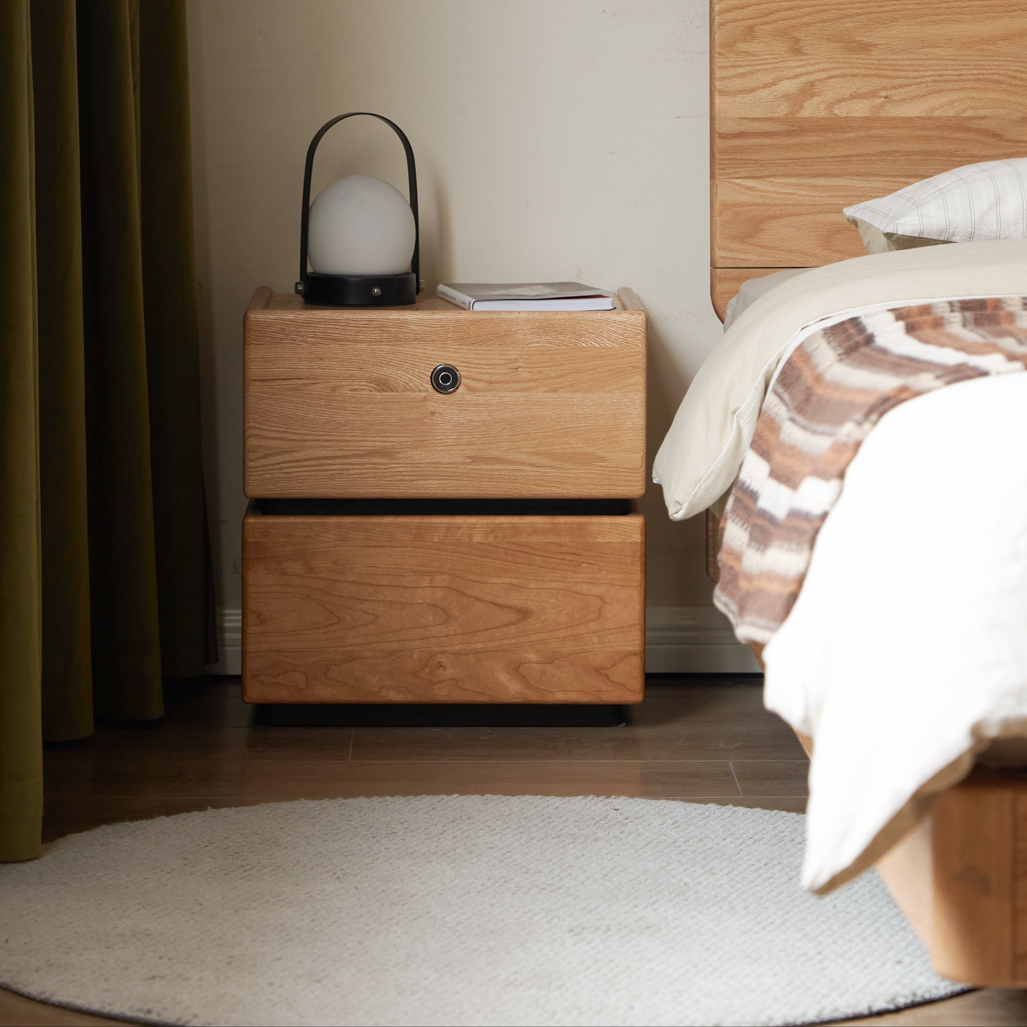 Allen Bedside Table Natural Solid Oak + Solid Cherry Wood 45cm