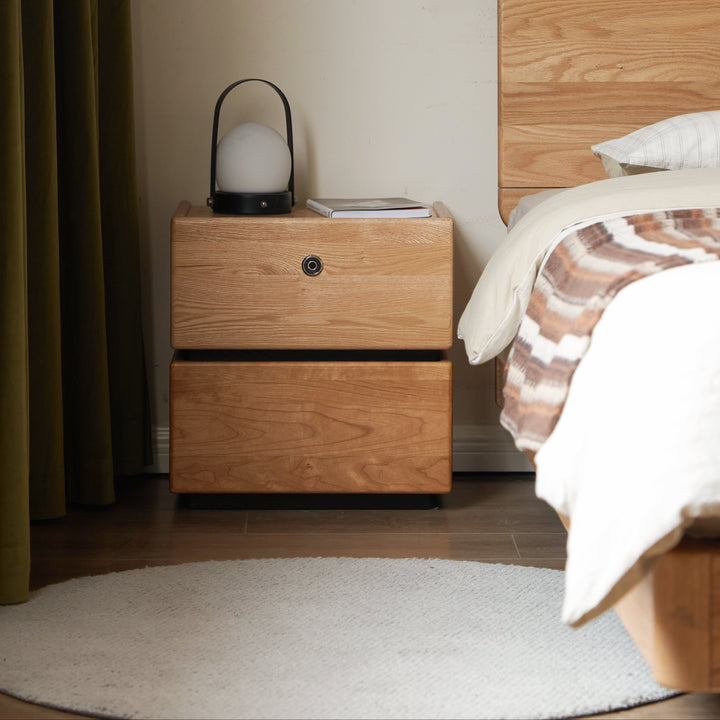Allen Bedside Table Natural Solid Oak + Solid Cherry Wood 45cm