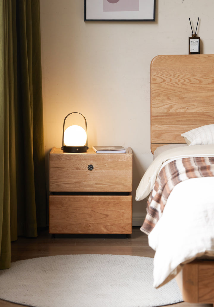 Allen Bedside Table Natural Solid Oak + Solid Cherry Wood 45cm