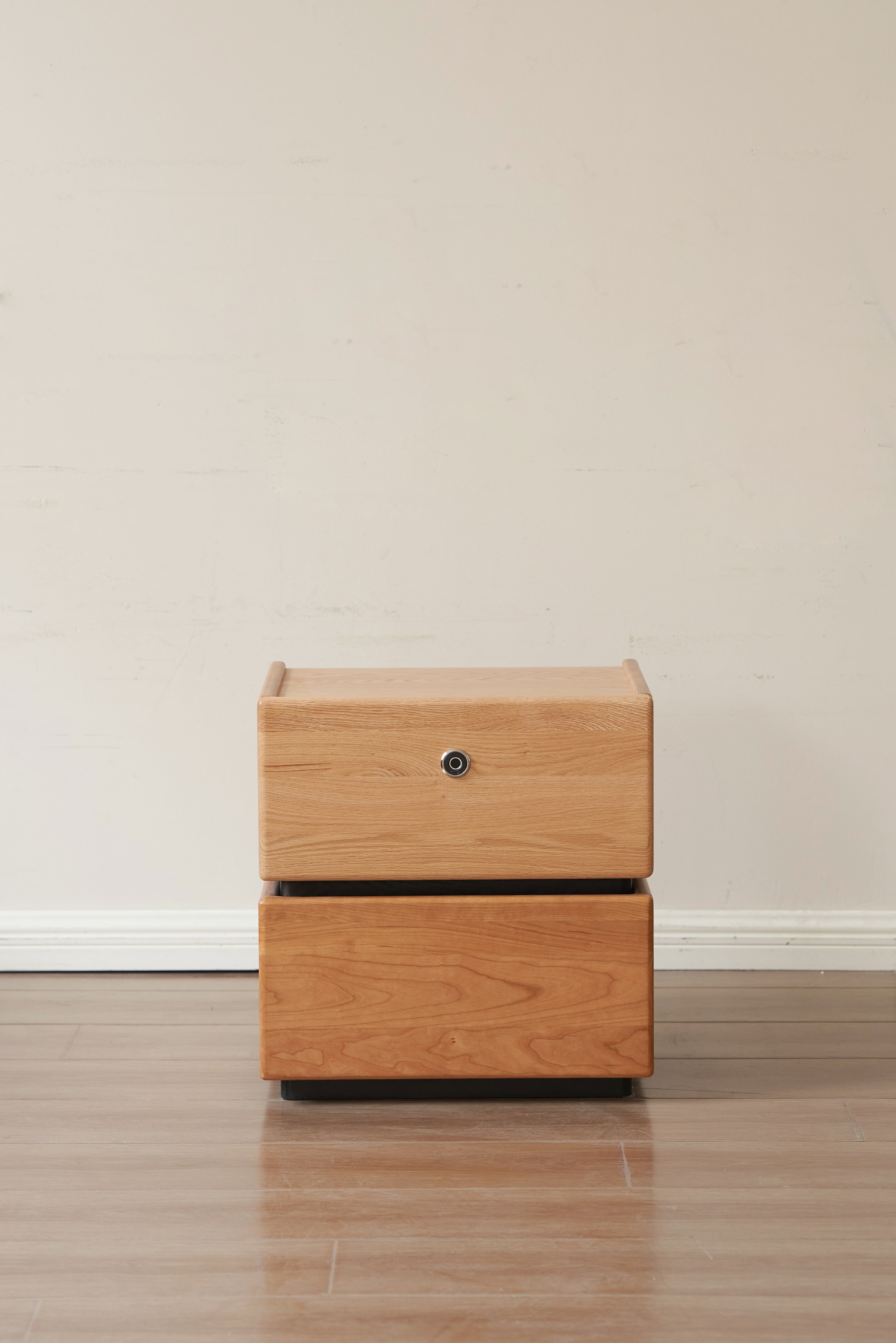 Allen Bedside Table Natural Solid Oak + Solid Cherry Wood 45cm