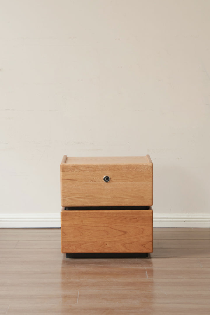 Allen Bedside Table Natural Solid Oak + Solid Cherry Wood 45cm