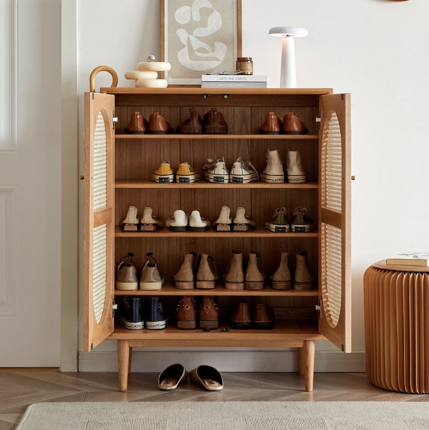 Alwyn Shoe Cabinet Natural Solid Oak color 80cm