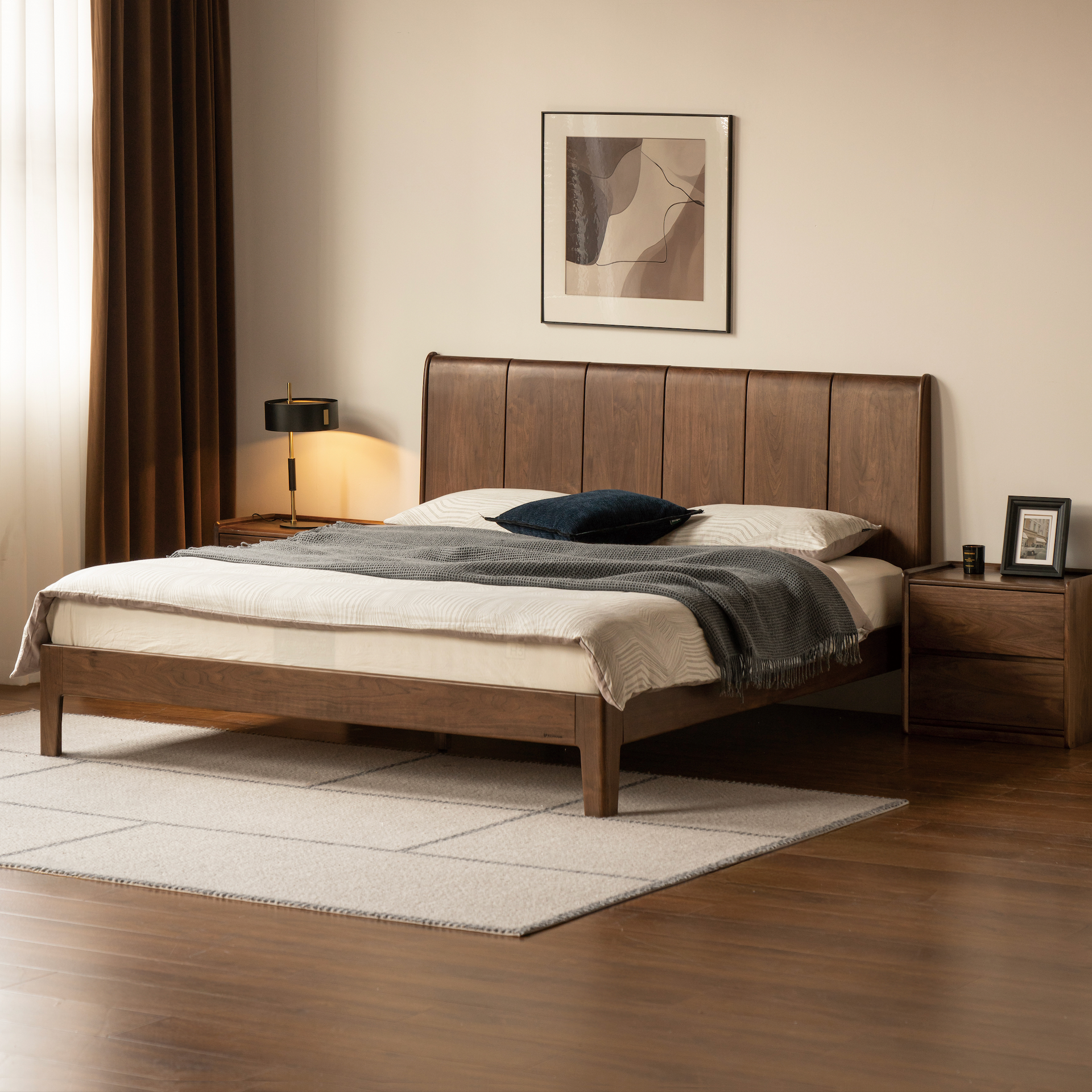 Argyle Queen Bed Frame Natural Solid Walnut