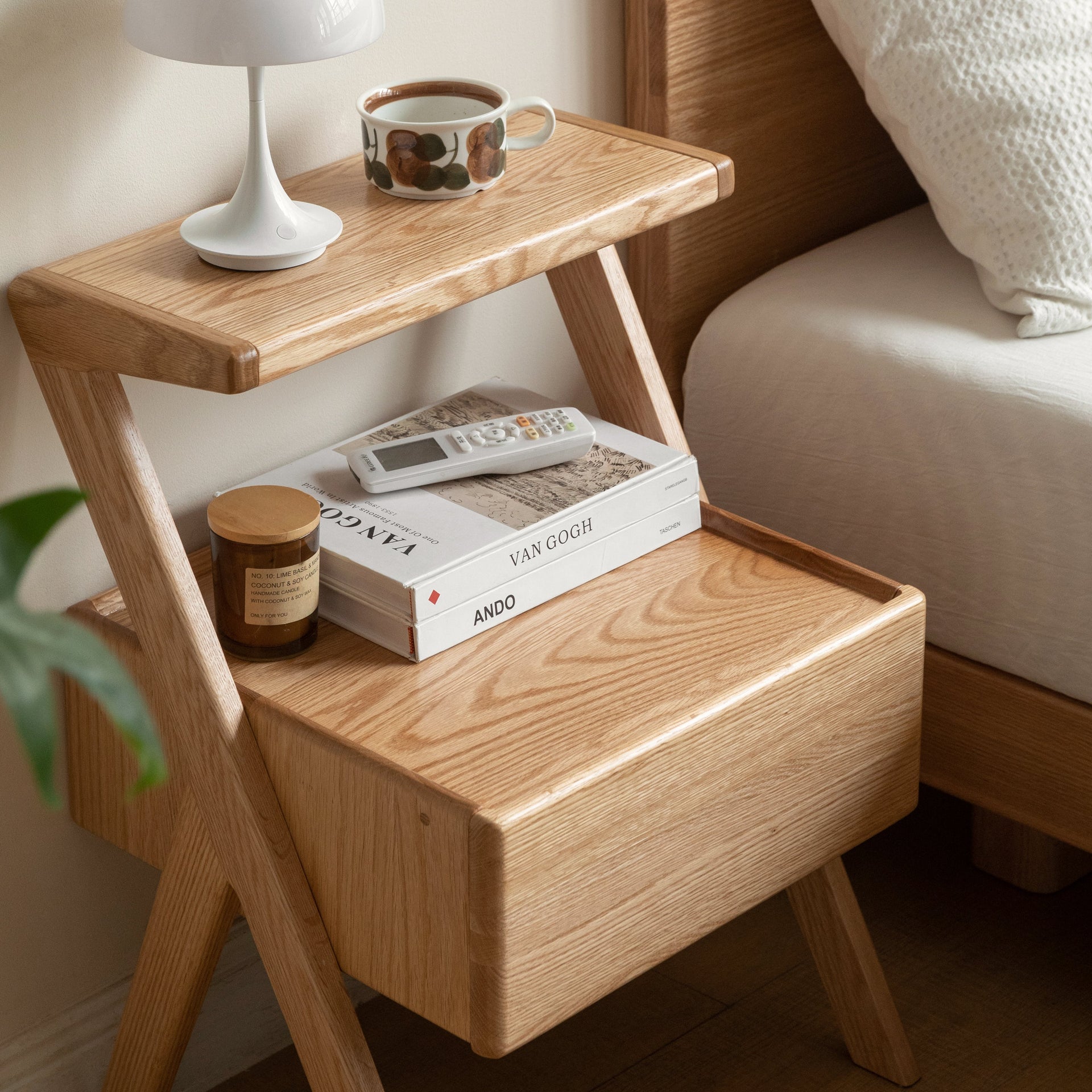 Barton Bedside Table Natural Solid Oak 45cm 
