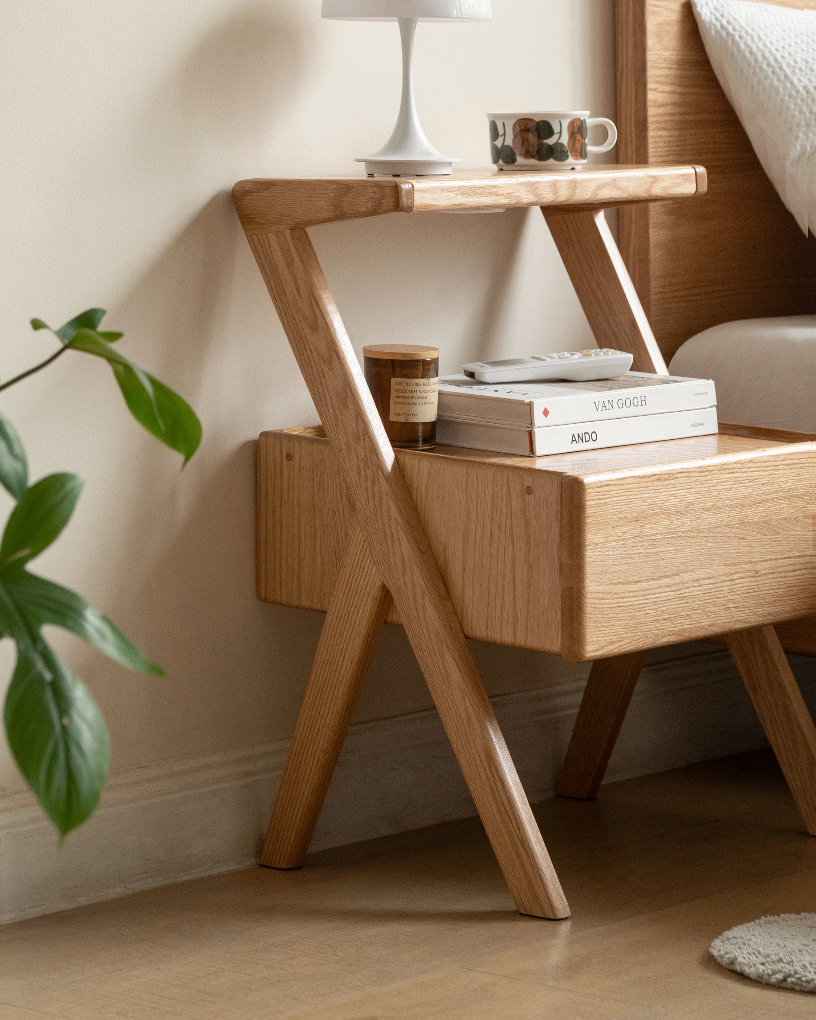 Barton Bedside Table Natural Solid Oak 45cm 