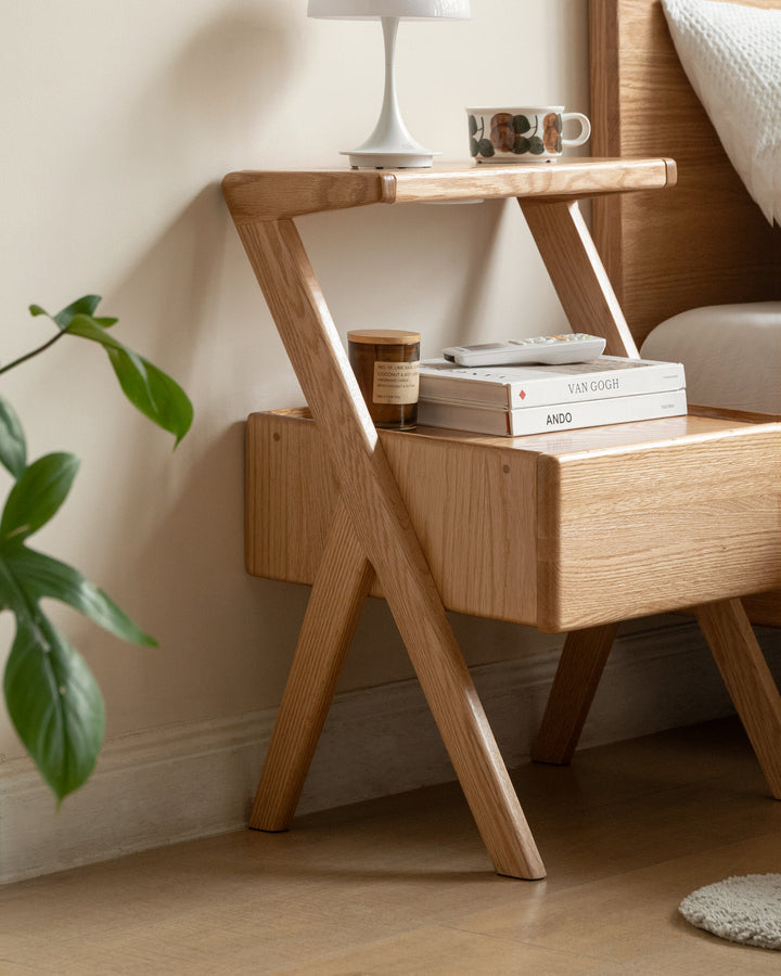 Barton Bedside Table Natural Solid Oak 45cm 