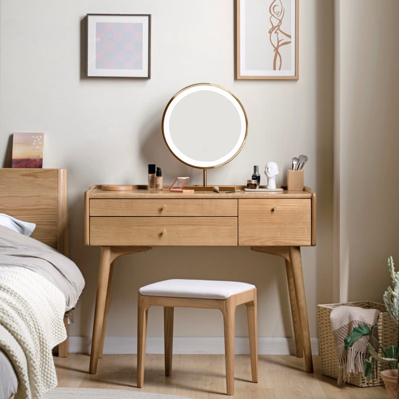 Beisai Dressing Table Natural Solid Ash 100cm