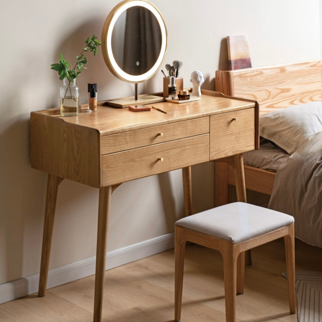 Beisai Dressing Table Natural Solid Ash 100cm