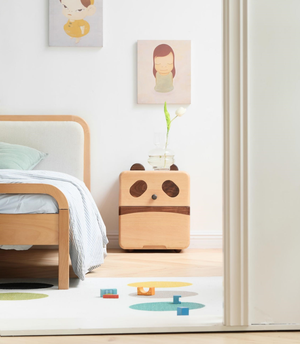 Bell Bedside Table Natural Solid Wood 38cm