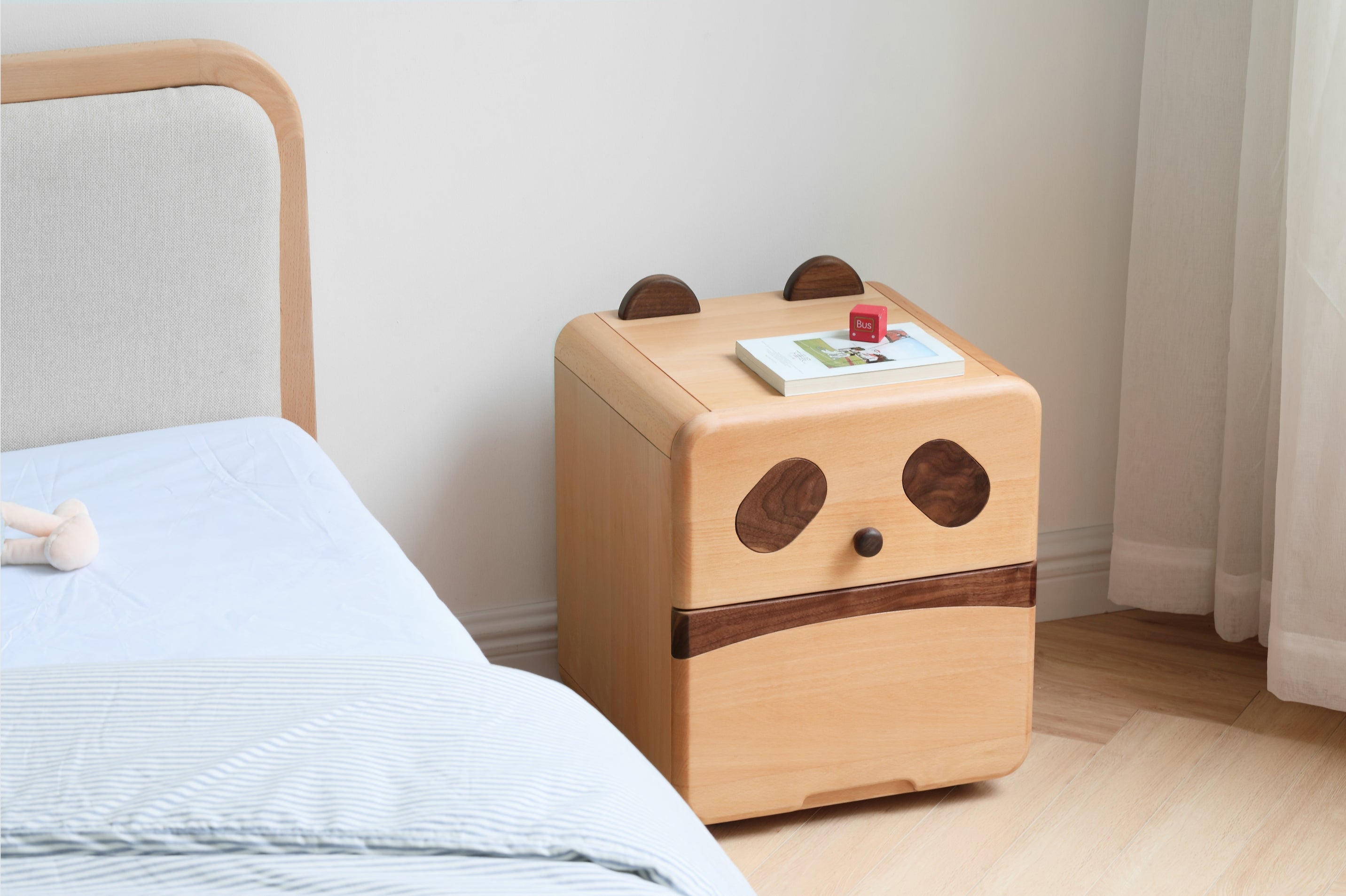 Bell Bedside Table Natural Solid Wood 38cm