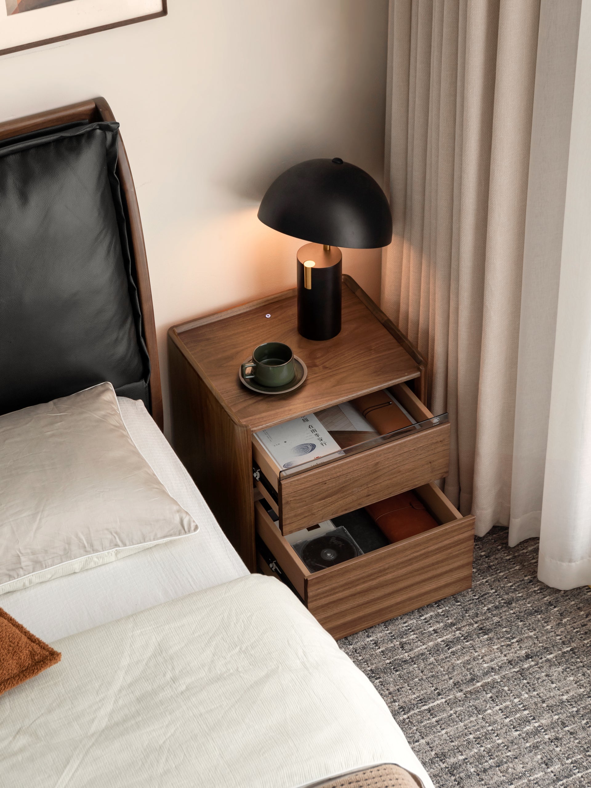 Bowen Bedside Table Natural Solid Walnut 47cm