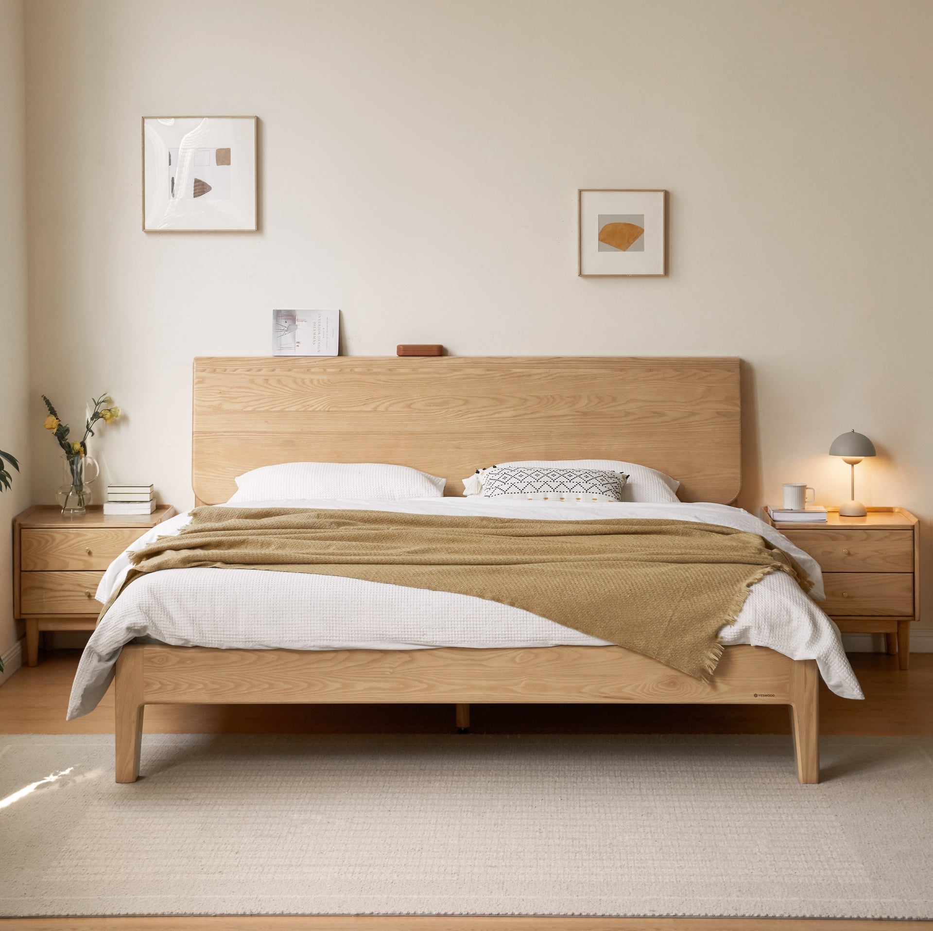 Carroll Double Size Bed Natural Solid Ash