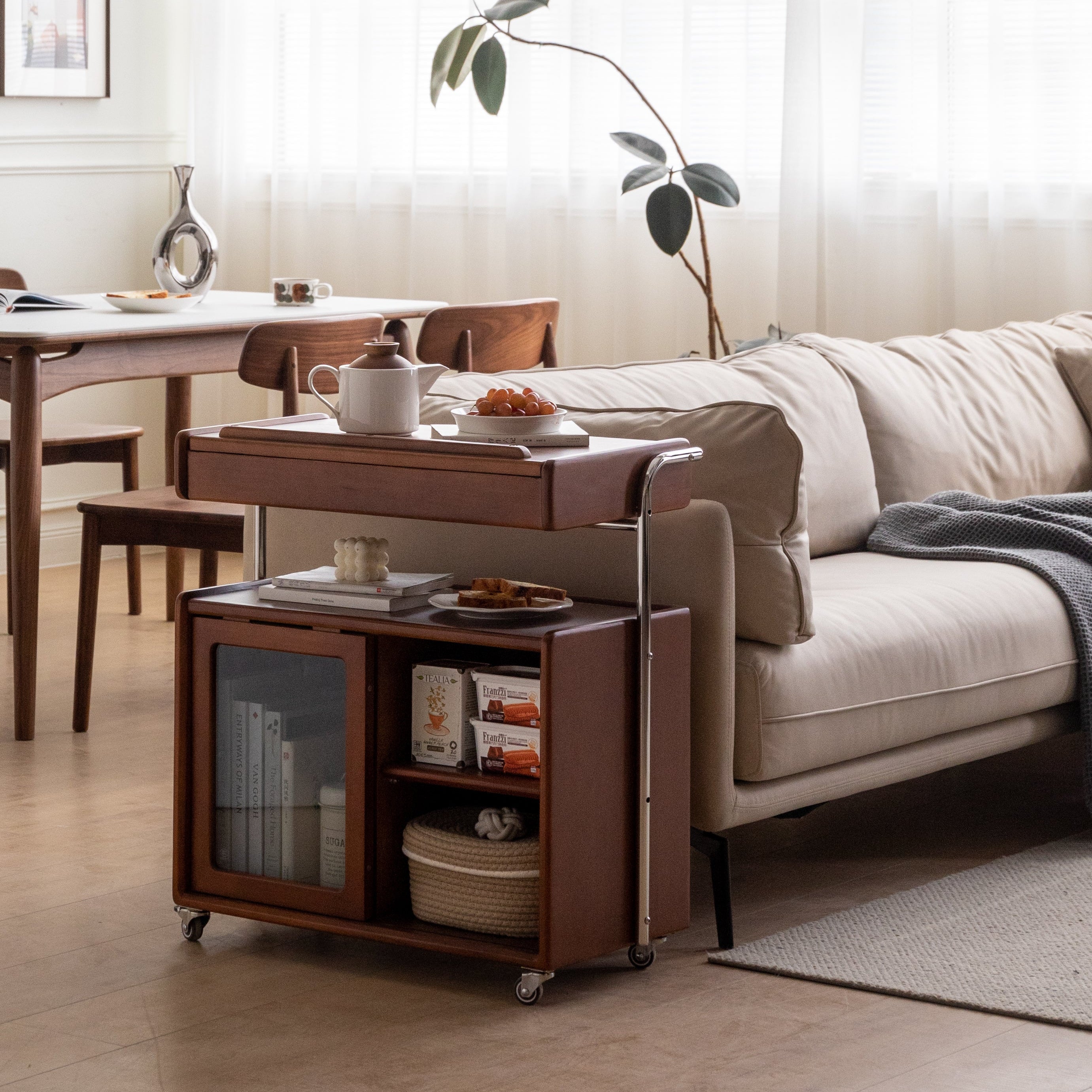 CleverRoll Side Cabinet Solid Oak 680mm Walnut Colour