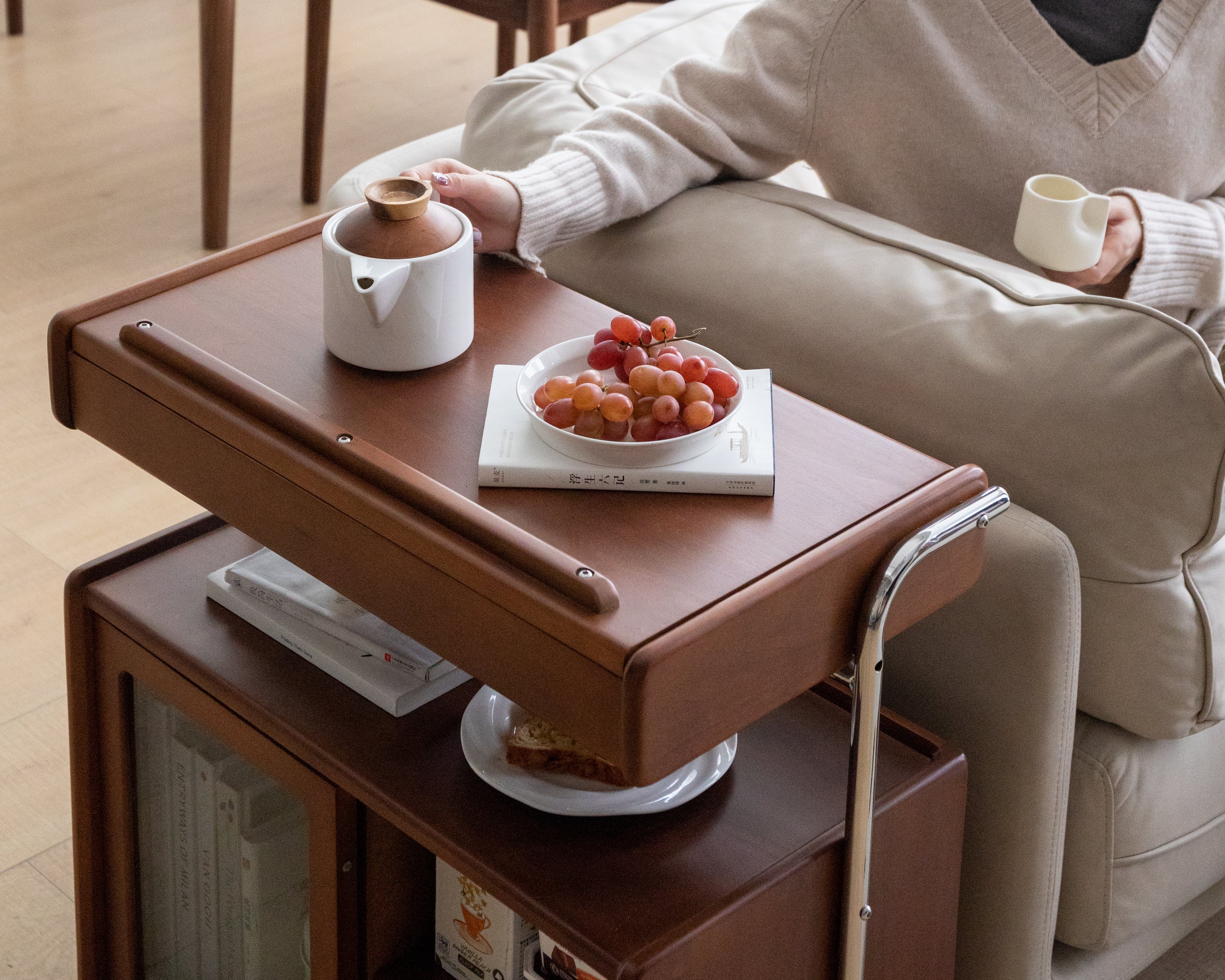 CleverRoll Side Cabinet Solid Oak 680mm Walnut Colour