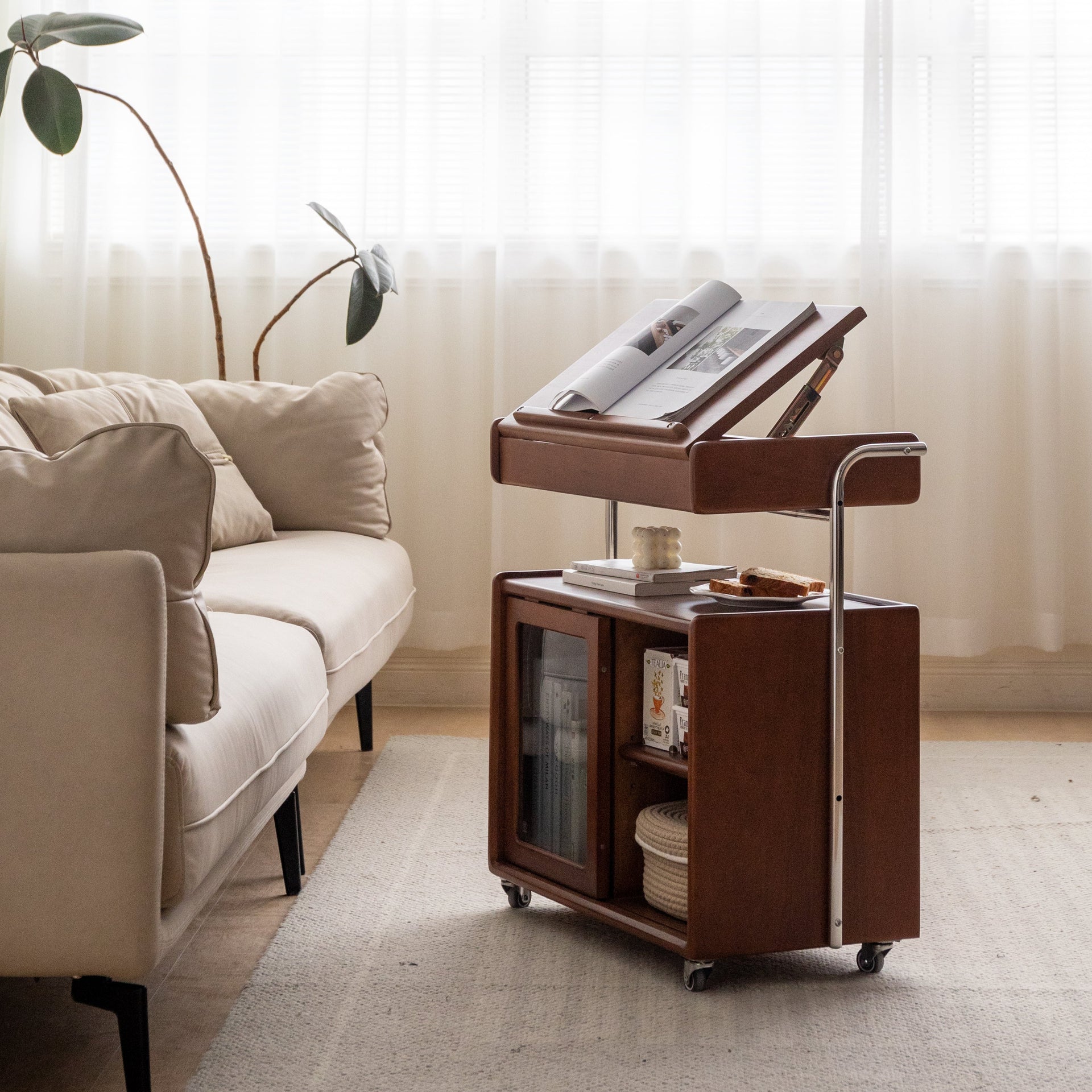 CleverRoll Side Cabinet Solid Oak 680mm Walnut Colour