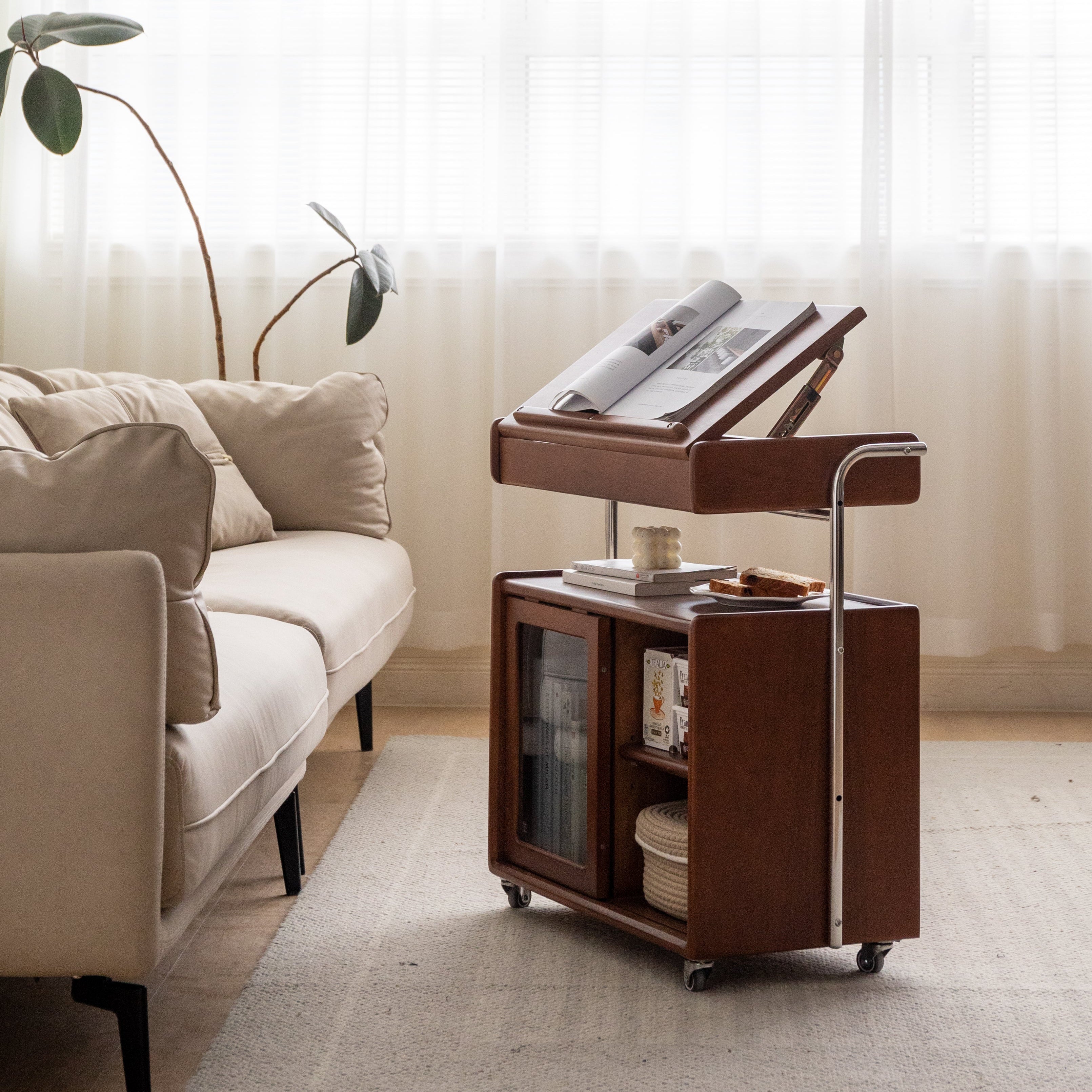 CleverRoll Side Cabinet Solid Oak 680mm Walnut Colour
