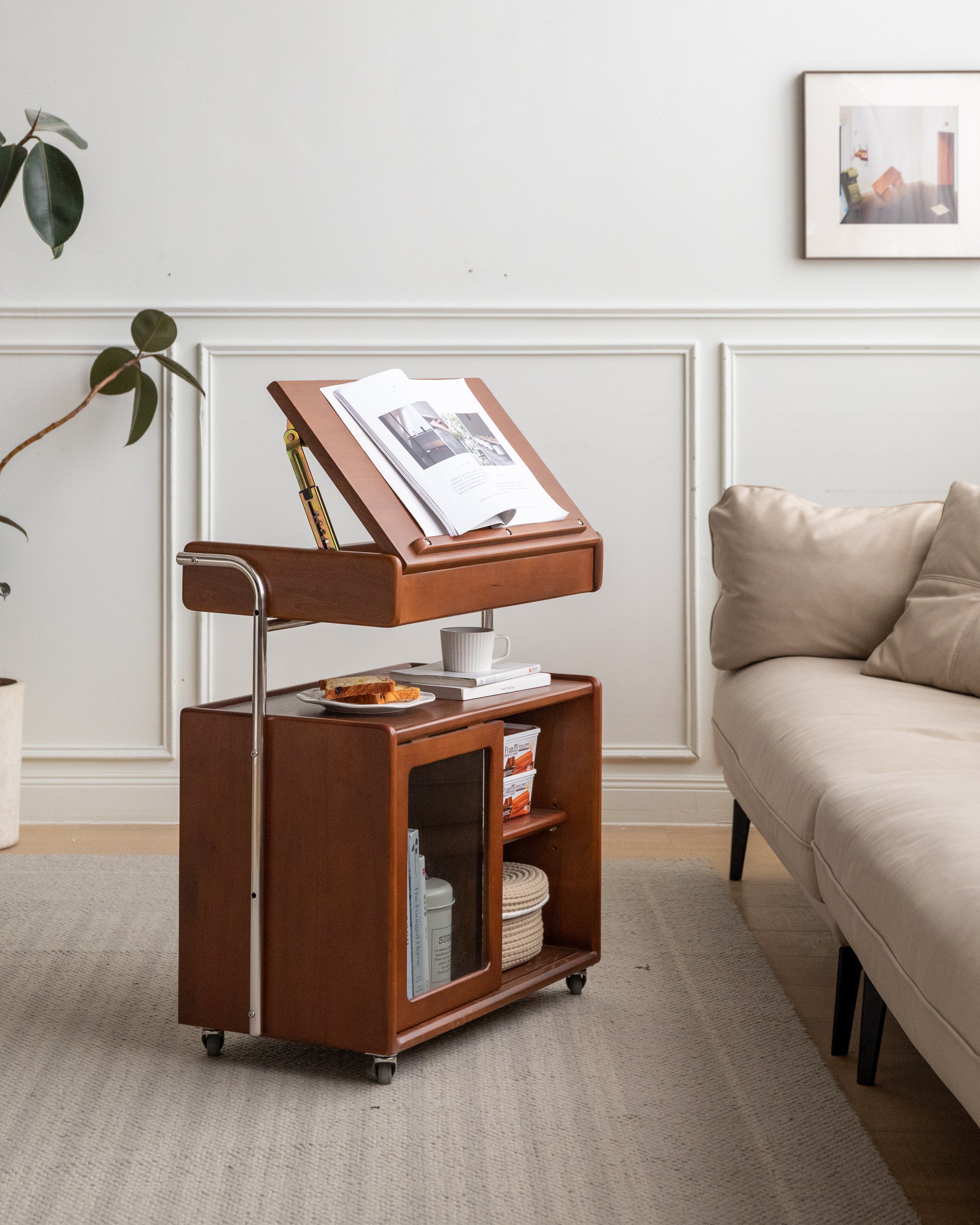 CleverRoll Side Cabinet Solid Oak 680mm Walnut Colour