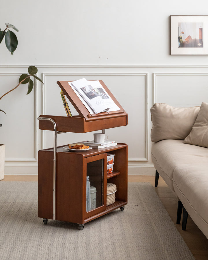 CleverRoll Side Cabinet Solid Oak 680mm Walnut Colour