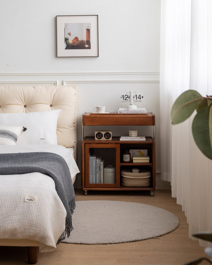 CleverRoll Side Cabinet Solid Oak 680mm Walnut Colour