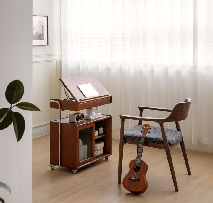 CleverRoll Side Cabinet Solid Oak 680mm Walnut Colour