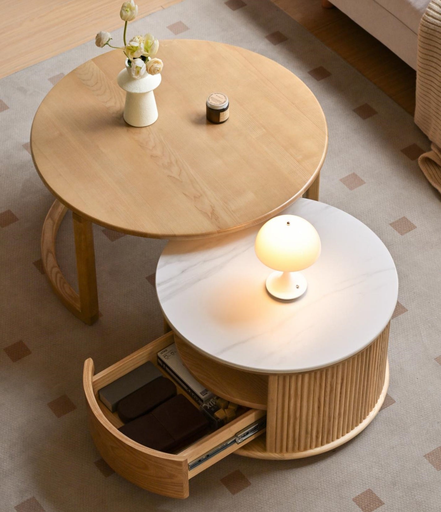 Clota Coffee Table Natural Solid Ash Wood 80cm+66cm