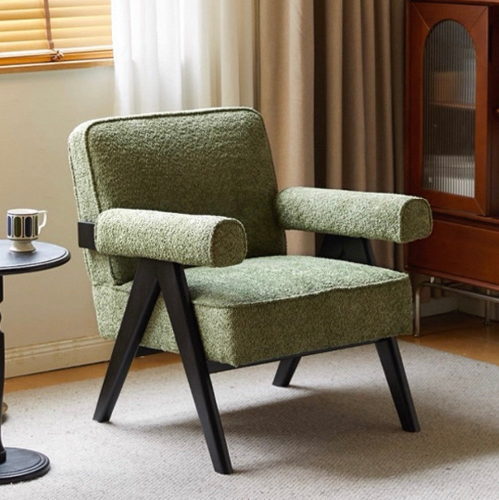 Cyril Armchair Matcha Green Fabric × Natural Wood Frame
