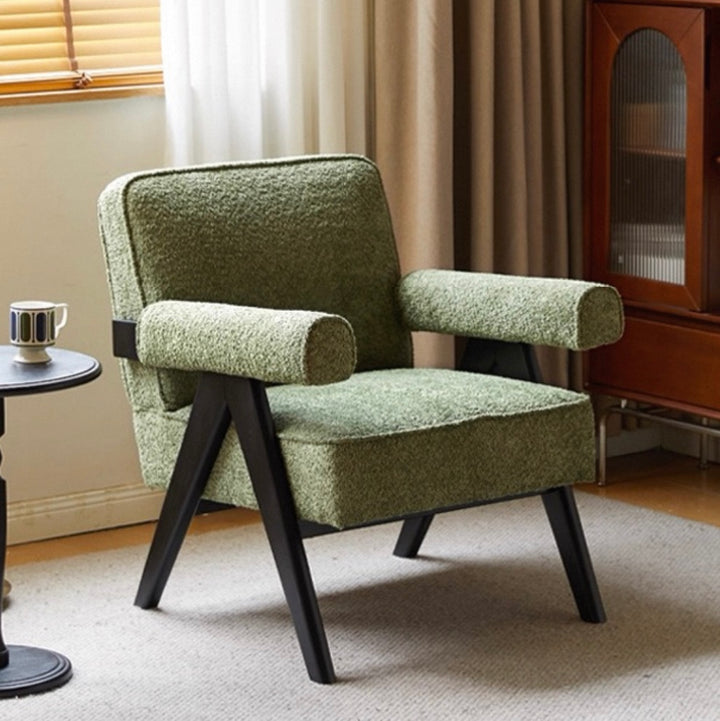 Cyril Armchair Matcha Green Fabric × Natural Wood Frame