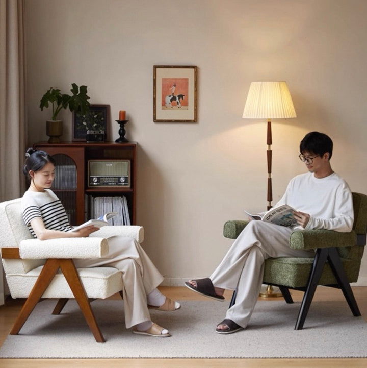 Cyril Armchair Matcha Green Fabric × Natural Wood Frame