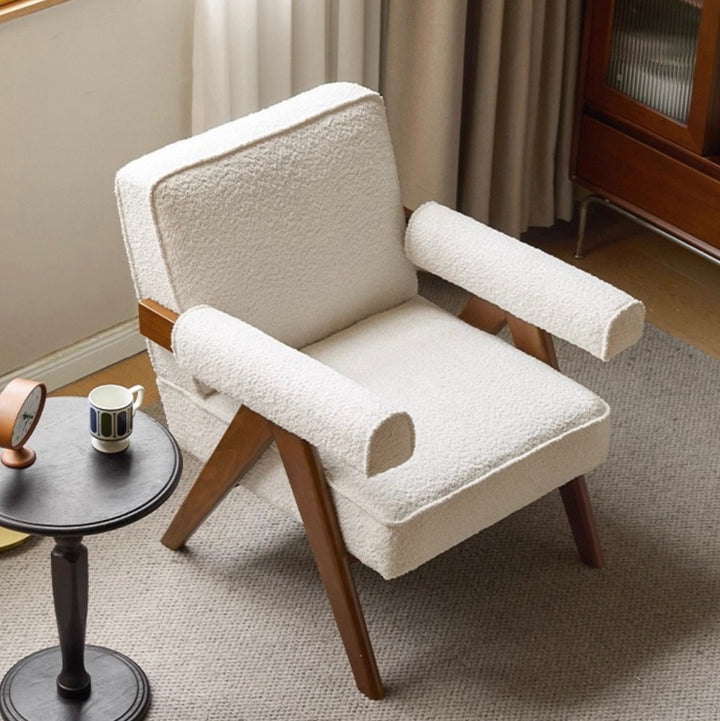 Cyril Armchair White Fabric × Natural Wood Frame