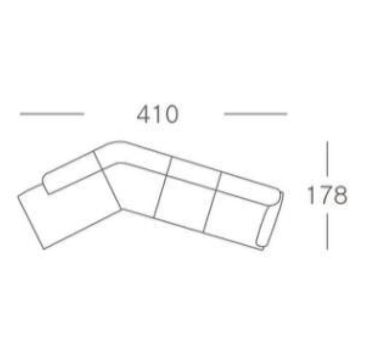 Line drawing of a sectional sofa with dimensions labeled. Dalia Fabric Corner Sofa-Misty Grey