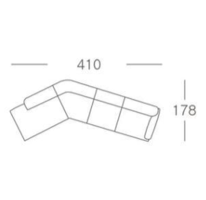 Line drawing of a sectional sofa with dimensions labeled. Dalia Fabric Corner Sofa-Misty Grey