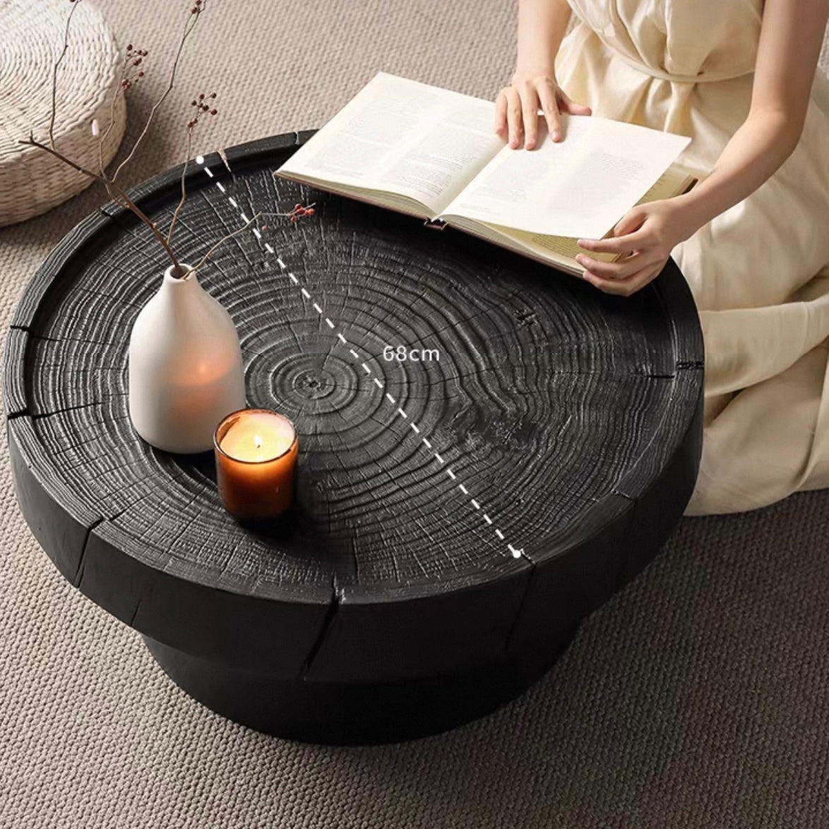 Dorking Coffee Table 68cm+50cm Carbonized Solid Pine / Smoked Black