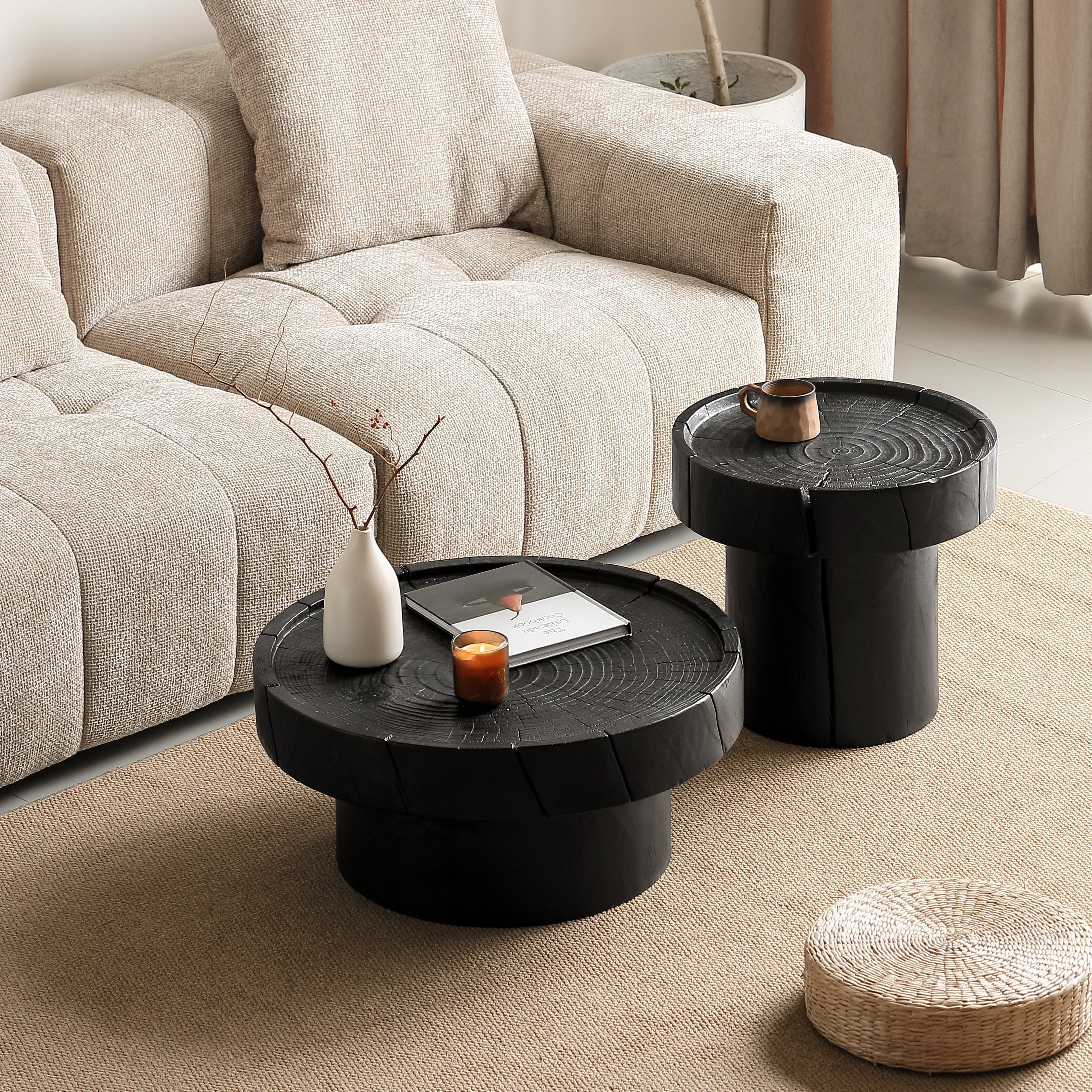 Dorking Coffee Table 70cm+50cm Carbonized Solid Pine / Smoked Black