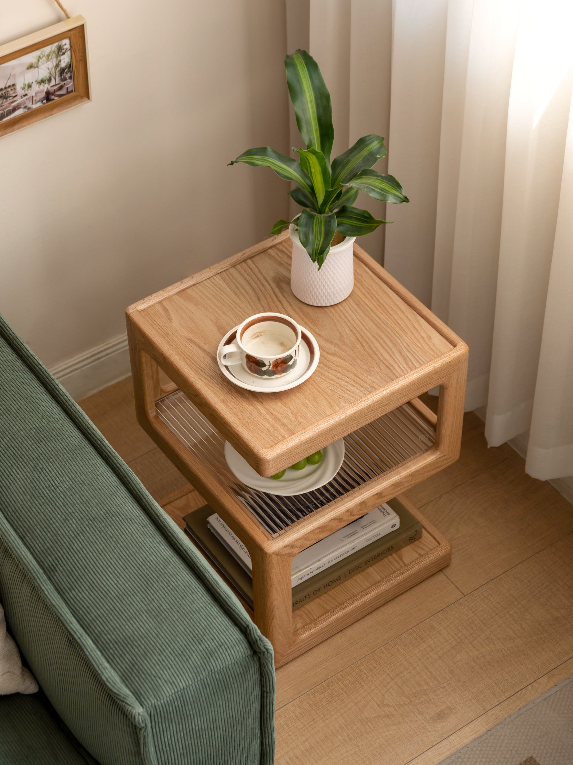 Elm Side Table Natural Solid Oak 60cm