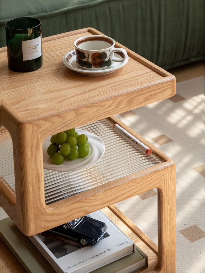 Elm Side Table Natural Solid Oak 60cm