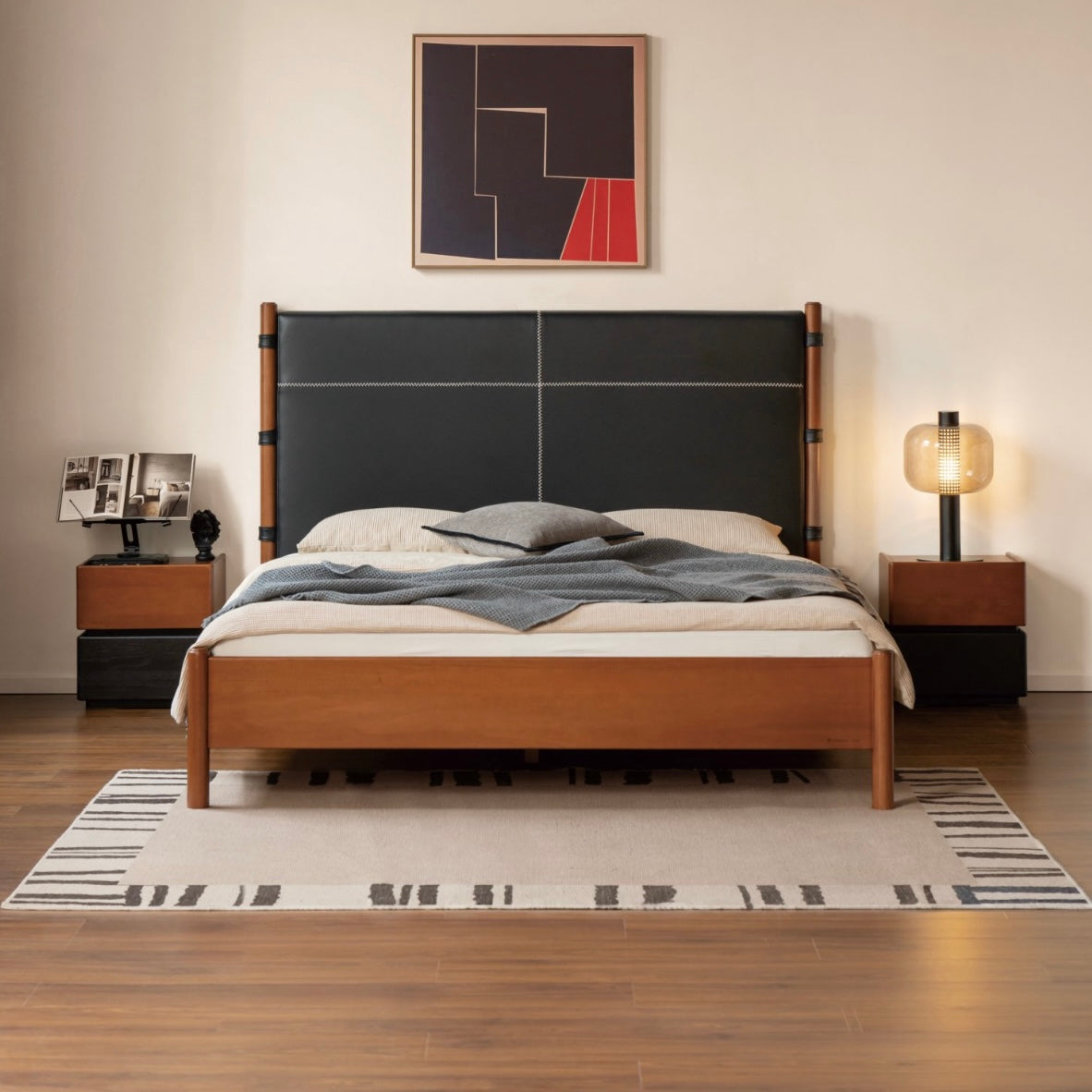 Eso Queen Bed Frame Teak-Stained Poplar Black
