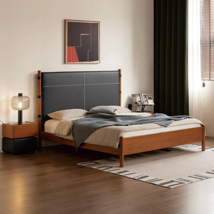 Eso Queen Bed Frame Teak-Stained Poplar Black
