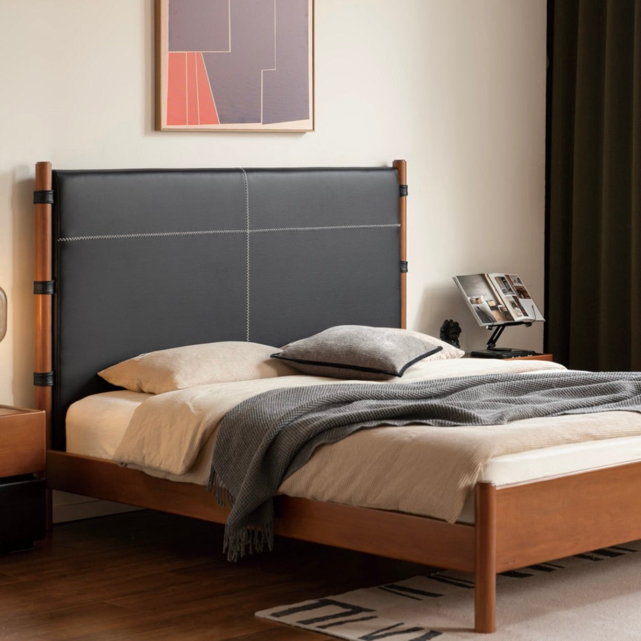 Eso Queen Bed Frame Teak-Stained Poplar Black