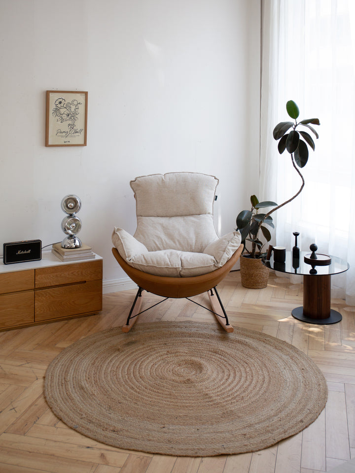 Evelyn Armchair Shell White Fabric × Bronze Tech Leather