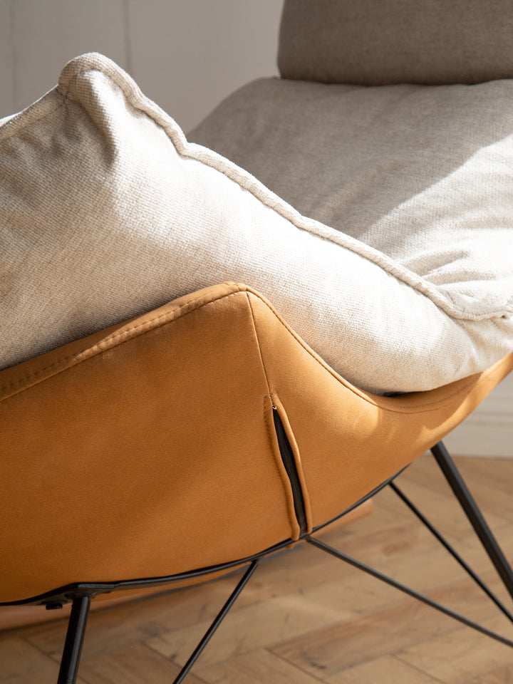 Evelyn Armchair Shell White Fabric × Bronze Tech Leather