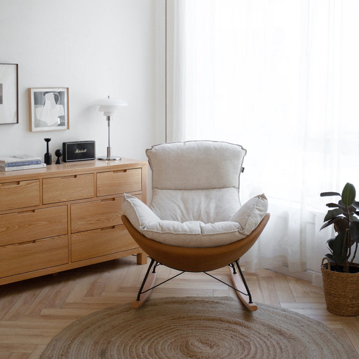 Evelyn Armchair Shell White Fabric × Bronze Tech Leather