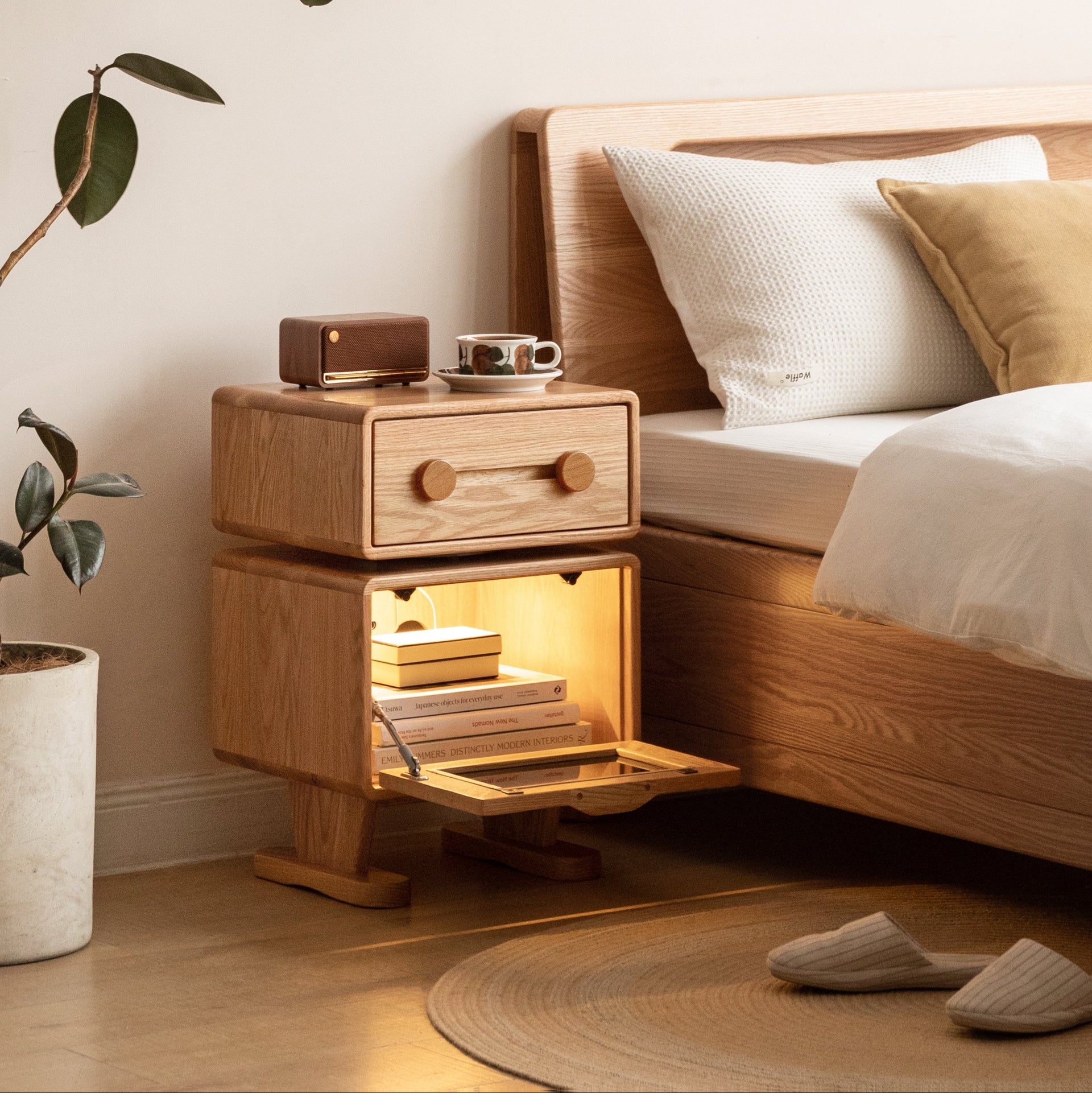 Findon Bedside Table Natural Solid Oak 40cm