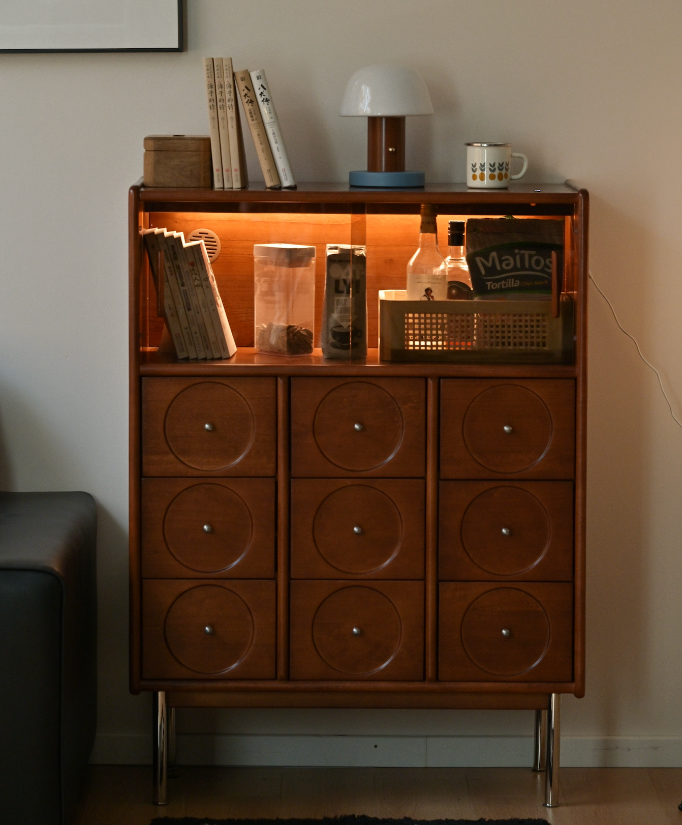Fitzroy Retro Sideboard Solid Yellow Poplar Teak Colour 82cm