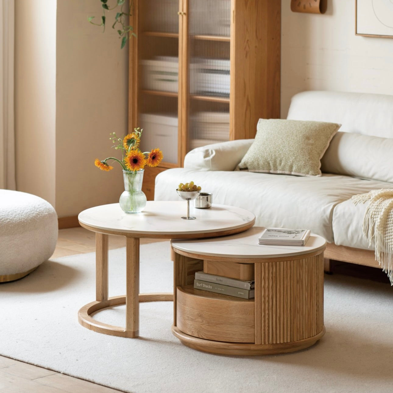 Giann Coffee Table 72cm+60cm Natural Solid Oak