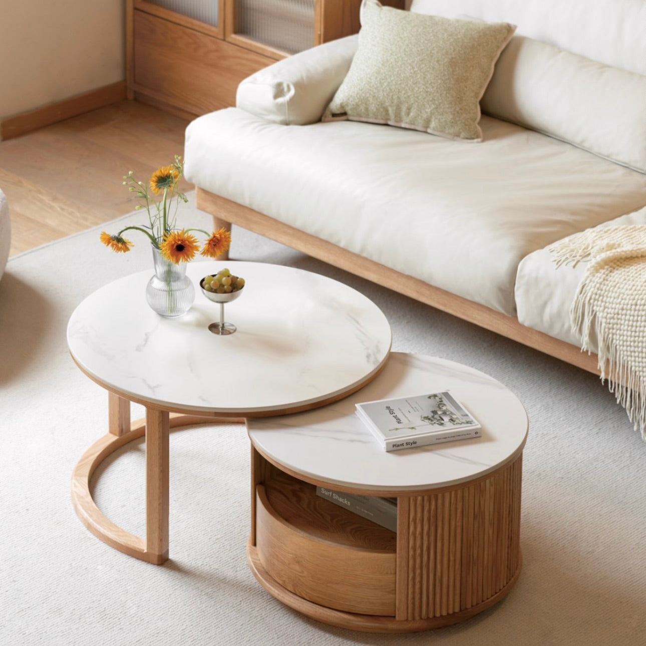 Giann Coffee Table 72cm+60cm Natural Solid Oak