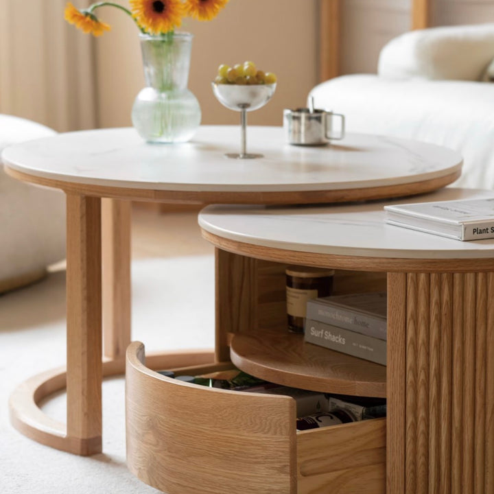 Giann Coffee Table 72cm+60cm Natural Solid Oak