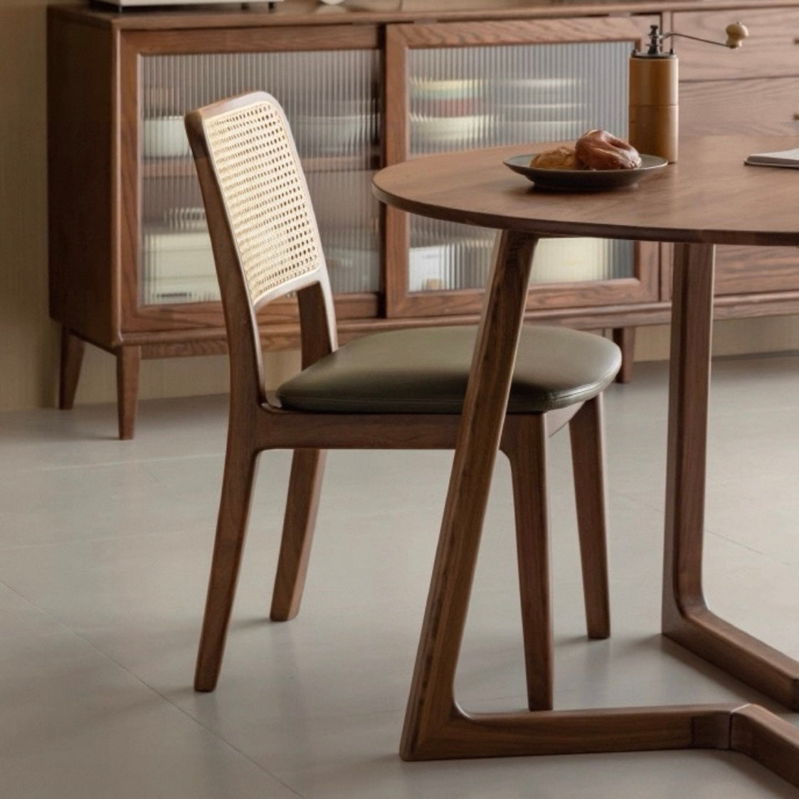 Bruce Chair Oak Stained Walnut Colour-Forest Green Seat