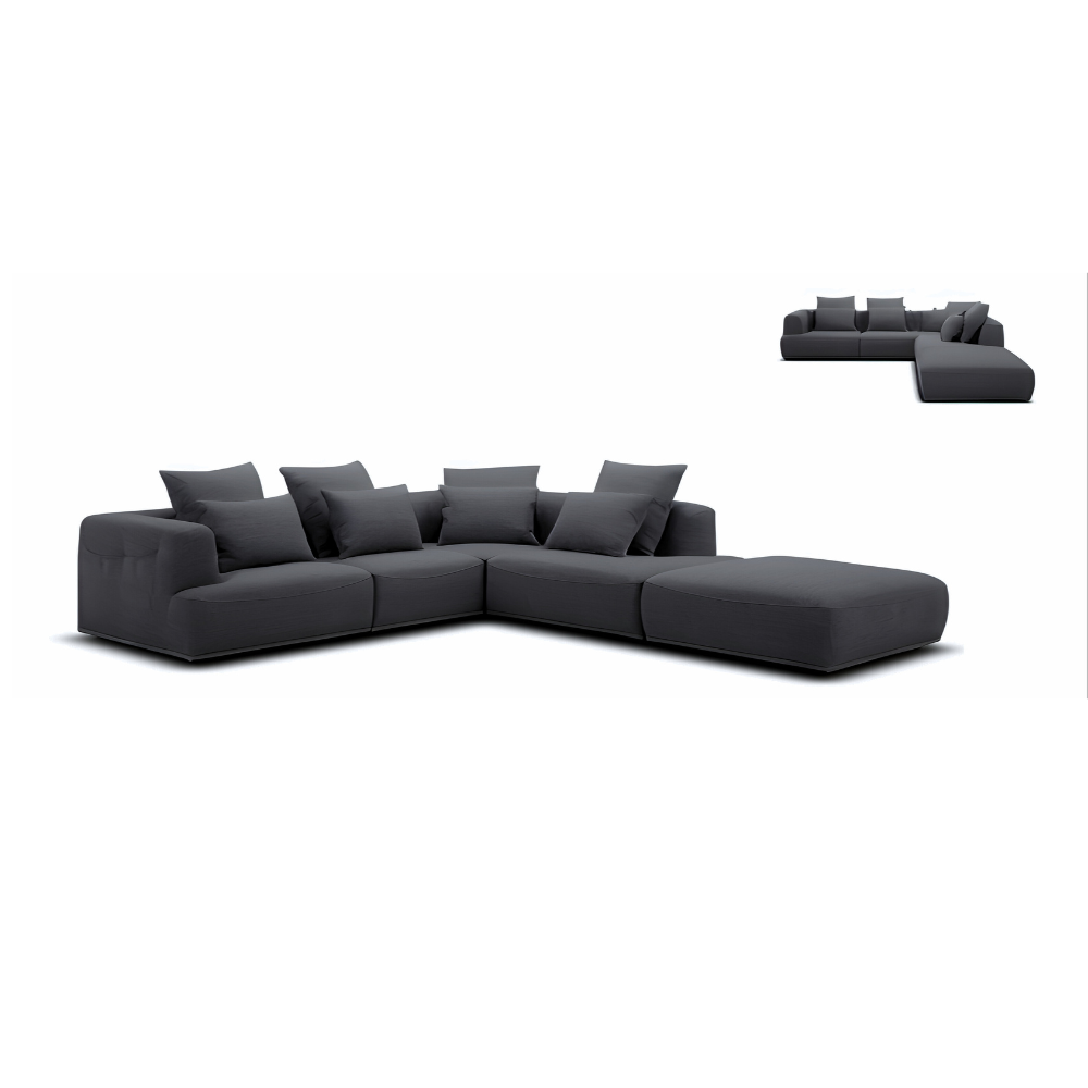 Harper Extended Side Chaise Sectional Sofa with Ottoman