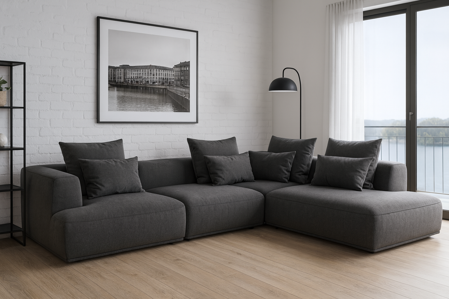 Harper Extended Side Chaise Sectional Sofa with Ottoman